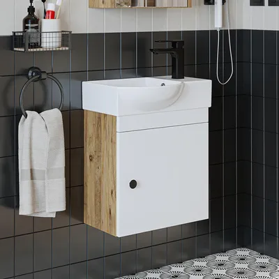 Produktbild von Roomart PUNTO Badmöbel-Set 2-teilig 46.5 cm breit, Weiß-Eiche
