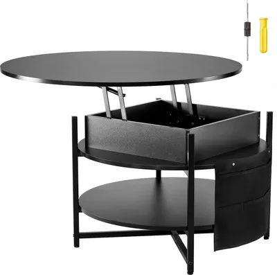 Produktbild von SucceBuy Couchtisch mit anhebbarer Platte, 89,9 cm, rund, mit zusätzlichem Stauraum, für Wohnzimmer, schwarz