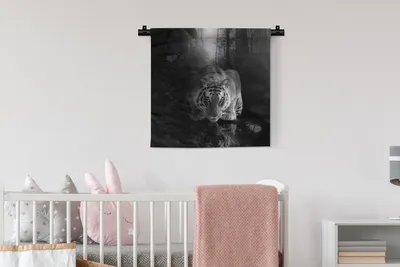 Produktbild von MuchoWow® Wandteppich Wandbehang Tiere - Schmetterling - Tiger - Schwarz - Weiß 60x60 cm Tapisserie Dekoration Wandtuch - Dekorationen - Wand Decke