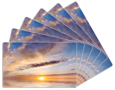 Produktbild von Wallario Frühstücksbrettchen 6er Set aus Glas, je 14 x 23 cm, mit rutschfesten Füßen, Motiv Sonnenuntergang über dem Wasser