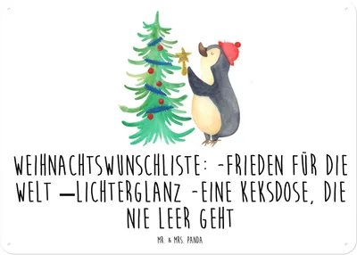 Produktbild von Mr. & Mrs. Panda tafel Pinguin Weihnachtsbaum DIN A5 - Weiß - Geschenk, Wandbild, wandtafel, Schild, Blechschild, Türschild, Weihnachten, Winter