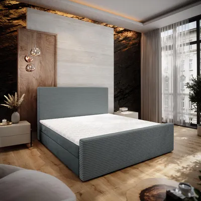 Produktbild von Masseno Boxspringbett ALORIA 160x200 cm Komplett-Set mit Bonell Matratze und Topper, Polsterbett mit Bettkästen -Grau, POSO 60 + PAROS 06