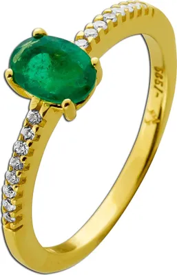 Produktbild von Smaragdring Gold 585 14K grüner Edelstein Brillanten 0.16ct  18
