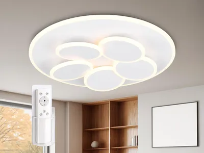 Produktbild von Moderne LED Deckenleuchte mit Fernbedienung, Tageslichtlampe flach, Weiß Ø 48cm