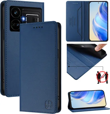 Produktbild von Lederhülle für Realme GT5 204W/Realme GT5 Hülle Flip Brieftasche Kartenfächern Ständer Schutzhülle Blau