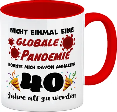 Produktbild von 40. Geburtstag Kaffeebecher Rot mit lustigem Spruch: Pandemie