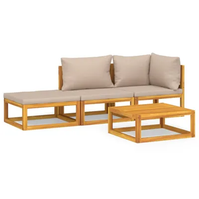Image de vidaXL Ensemble salon de jardin 4 pièces avec coussins taupe bois massif