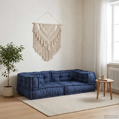 Image de Ensemble de canapés modulaires vidaXL, 3 pièces, indigo, 140 x 70 x 36 cm, tissu