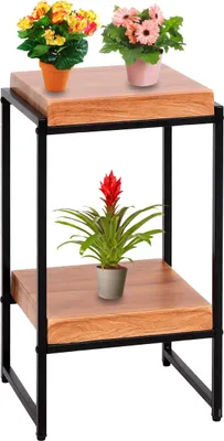 Produktbild von Blumentisch HWC-K71, Blumenregal Beistelltisch Pflanzregal, MVG- MDF Metall  naturfarben, 61cm