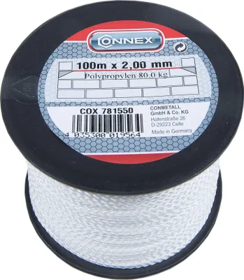 Produktbild von CONNEX Maurerschnur, aus Polypropylen, geflochten, 100 m, Tragkraft max. 70 kg, Ø 2,0 mm, weiß, COX781550