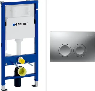 Produktbild von GEBERIT DUOFIX BASIC WC Vorwandelement mit GEBERIT DELTA25 Betätigungsplatte, chrom matt