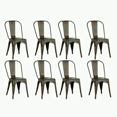 Image de Lot de 8 chaises de salle à manger empilables en métal, style industriel, vert rouille