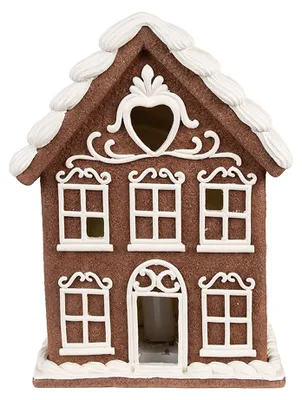Productafbeelding van Clayre & Eef peperkoekhuis met LED-verlichting, 17x10x22 cm, bruin, van polyresine