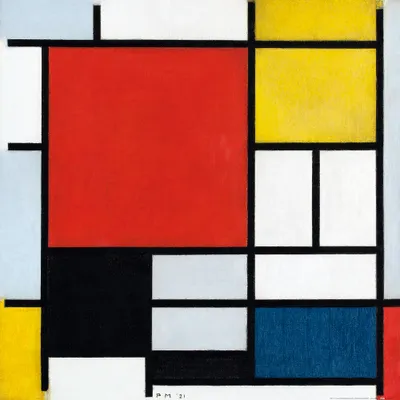 Obrázok produktu pre Piet Mondrian Art Print Picture - Kompozícia s veľkou červenou plochou, 1921 (70 x 70 cm)
