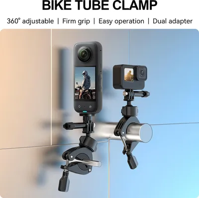 Image de TELESIN TE-HBM-004 Monture de caméra Monture à pince Adaptateur pour guidon de vélo Monture 360��Rotative avec adaptateur 1/4in Vis fixe Coussin en caoutchouc Compatible avec GoPro12/11/10/9/8/7 Session DJI et autres caméras d'action