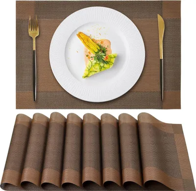 Produktbild von 8-teiliges Set abwaschbare PVC Tischsets, hitzebeständig, rutschfest, 45 x 30 cm, braun, für Esstisch