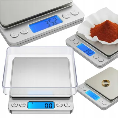 Produktbild von Elektronische Präzisions-Küchenwaage mit LCD-Anzeige, 2000 g (2 kg), 0,1 g, mit 2 Schalen