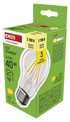 LED žárovka Filament A60 / E27 / 3,4 W (40 W) / 470 lm / teplá bílá