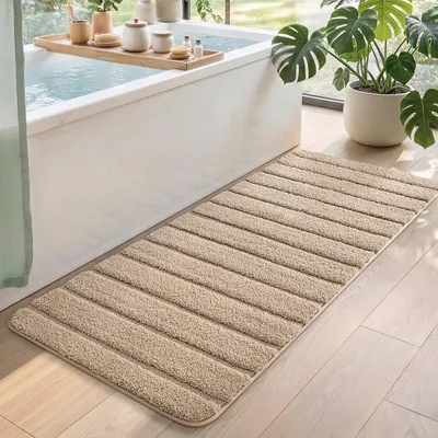 Zdjęcie produktu dla Omgoods - Dywanik podłogowy do łazienki, wyjątkowo miękki, antypoślizgowy, 60x150 cm, kolor khaki, wykonany z mikrofibry
