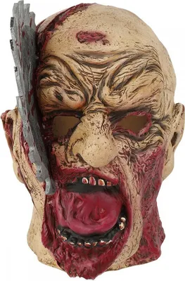 Produktbild von Zombie Halloween Maske mit Sägeblatt im Kopf (Latex)