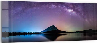 Produktbild von DEQORI Glasbild Echtglas 150x60 cm 'Bergkulisse unter Sternen' Wandbild Bild modern Deko