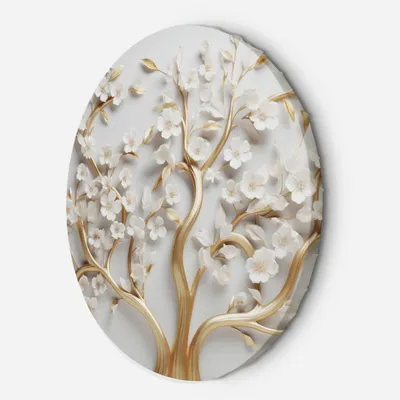 Immagine prodotto di Quadro su tela rotondo Fiore di magnolia dorato 3D Glamour 40x40 Feeby Bianco quadro da parete pronto per essere appeso