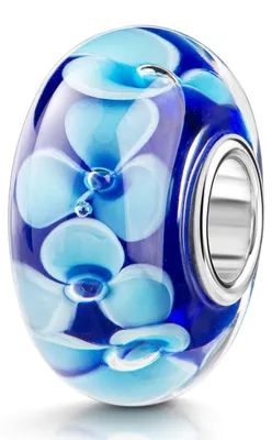 Produktbild von MATERIA by Matthias Wagner Blumen Glas Bead blau Glasperle Anhänger Blüten hellblau für Armband mit Silber Hülse 169