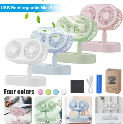 Produktbild von Mini USB Ventilator (blau) 135° Drehung Mini Tischlüfter Klappbarer Doppellüfter 3 Modi Tragbar USB für den Sommer