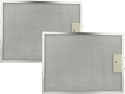 Two metal mesh range hood filters.