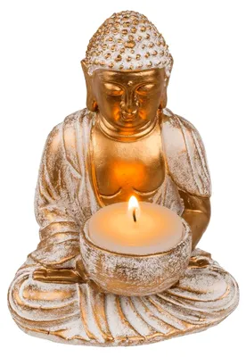 Produktbild von Buddha-Dekofigur mit Teelichthalter – spirituelle Statue aus Polyresin – ca. 14 cm für Wellness & Wohnraum