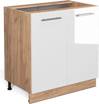 Produktbild von Küchenunterschrank Vicco Fame-Line Weiß Hochglanz 80 cm mit Regal, ohne Arbeitsplatte, Model 38332