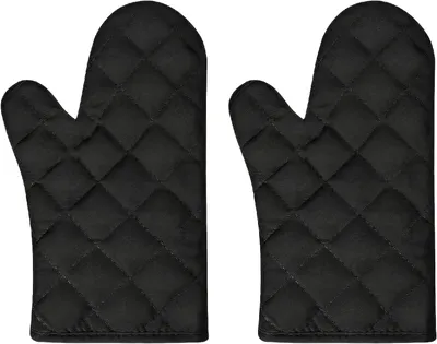 Produktbild von 2 Stück Hitzebeständige Ofenhandschuhe aus Baumwolle, Schwarz, Waschbar, Rutschfeste Kochhandschuhe