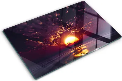Obrázek produktu pro Kryt varné desky – Kryt na indukční desku – Ochranná skleněná deska – 80x52 cm– Skleněné ochranné desky na sporák –Tvrzené sklo –Západ slunce