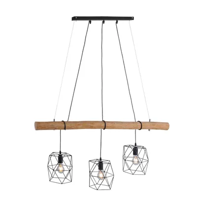 Produktbild von Leuchten Direkt 3er Pendelleuchte Edgar schwarz-holz 120 x 20 cm E27 60 W