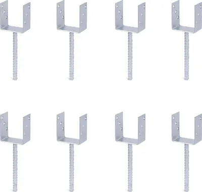 Produktbild von Alberts 8 x U-Pfostenträger mit Riffelstahl-Betonanker, 91x104 mm, Betonanker 200 mm, feuerverzinkt, zum Einbetonieren