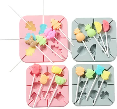 Obrázek produktu pro 4 ks silikonové formy na lízátka Kulatý kontejner želé cukrovinky kostky ledu čokoládové sušenky Lollypop Pečení formy + 100 tyčinek