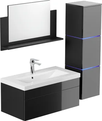 Image de Home Deluxe - Ensemble de meubles de salle de bain - WANGEROOGE BIG noir - Large - incl. lavabo et accessoires complets - largeur lavabo : ca. 80 cm I Ensemble de meubles de salle de bain lavabo