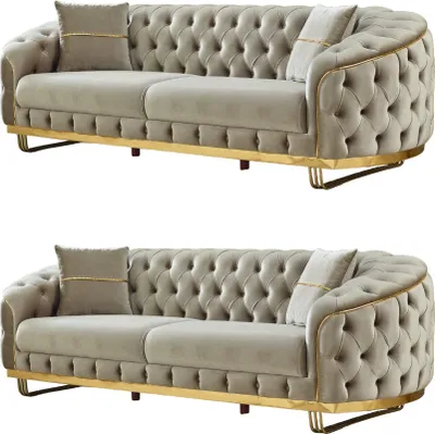 Produktbild von Villa Möbel Sofa Set Bellezza Taupe Stellvariante:3+2 Handmade, pflegeleichter Mikrofaser Samtstoff