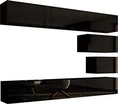 Immagine prodotto di Parete attrezzata Furnitech soggiorno | mobile soggiorno con LED blu | parete attrezzata moderna | parete attrezzata soggiorno con mensole e mobile TV (Future C16/HG/B1 1B | 273 cm)