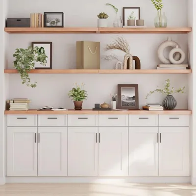 Produktbild von Wandregal in Hellbraun aus behandeltem Eichenmassivholz 220 x 40 x (2-4) cm