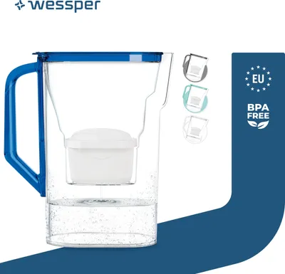 Produktbild von Wessper Kühlschrank-Wasserfilterkanne D3 Slim AquaMax 2,7 L Blau + 1 Filter – kompatibel mit Brita MaxtraBlau