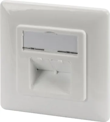 Produktbild von Digitus CAT 6A Klasse EA Netzwerkdose, designkompatibel, geschirmt, Unterputz, 2 x RJ-45, 1 Modul(e), 6a, 500 MΩ, Weiß, Metall