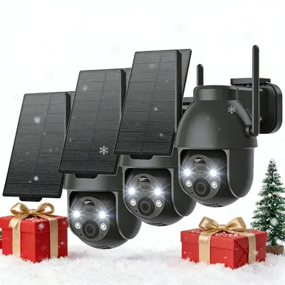 Produktbild von 3 Stück 2K 3MP Überwachungskamera Aussen Akku 360° PTZ WLAN Kamera Kabellos mit Farbnachtsicht solar Kamera Überwachung außen PIR Bewegungsmelder