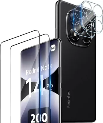 A black smartphone with screen protectors and camera lens protectors displayed.