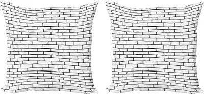 Zdjęcie produktu dla Zestaw poszewek na poduszki ABAKUHAUS Brick Wall (2 szt.), czarno-biały, ręcznie rysowany motyw miejskiej architektury, 40 x 40 cm, czarno-biały