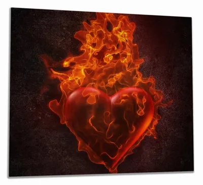 Produktbild von Wallario Herdabdeckplatte aus Glas, Größe 60 x 52 cm 1-teilig, Motiv Brennendes Herz - in roten Flammen