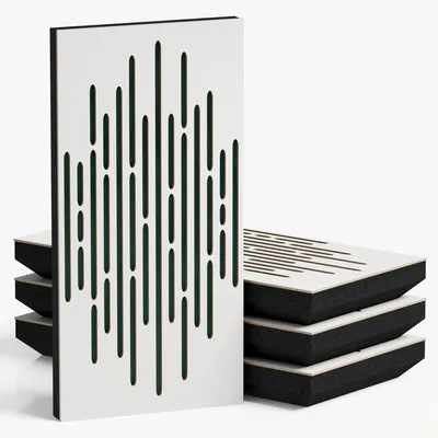 Zdjęcie produktu dla Zestaw 10 wąskich paneli akustycznych WAVE-F, materiał: aksamit, wymiary: 50x25 cm, kolor: biały/zielony
