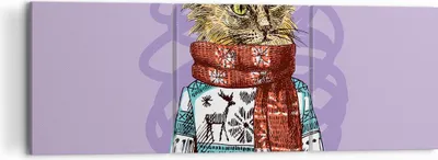 Produktbild von Bild auf Leinwand - Leinwandbild - Katze Schal Illustration hipster - 120x40cm - Wand Bild - Wanddeko - Leinwanddruck - Bilder - Kunstdruck - Leinwand bilder - Wandkunst - CA120x40-3201