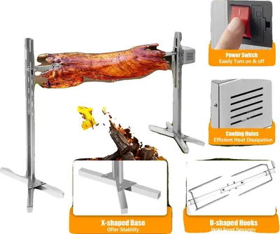 Zdjęcie produktu dla Zestaw do grillowania z rożnem, regulowana wysokość, wykonany ze stali nierdzewnej, uniwersalna kompatybilność