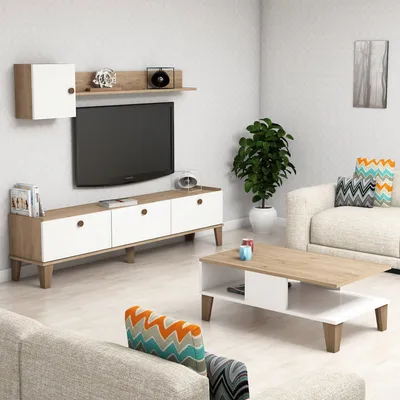 Produktbild von Skye Decor, Sumer 1, Wohnzimmermöbel-Set, Eiche, 100 % MELAMINBESCHICHTETE SPANPLATTEN, 178 x 34,6 x 44,8 cm